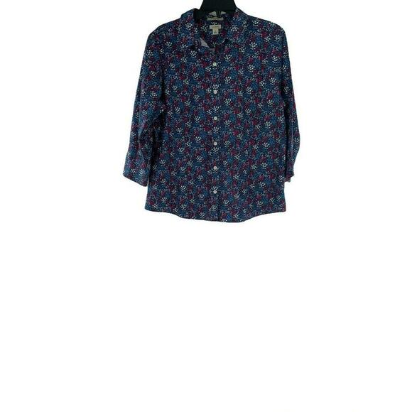L.L Bean Shirt Women Large Multicolor Wrinkle Free Floral Print Button Up Blouse - Picture 4 of 9